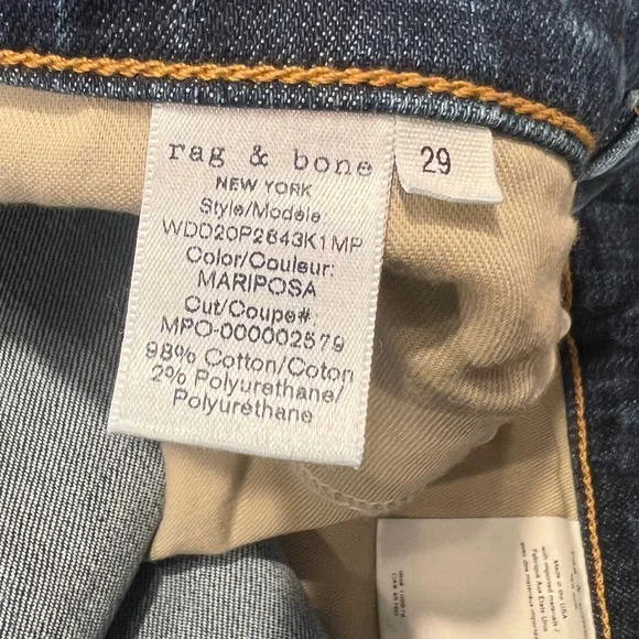 RAG & BONE Women’s Dre Low Rise Slim Boyfriend Jeans in Mariposa Size 29 NEW